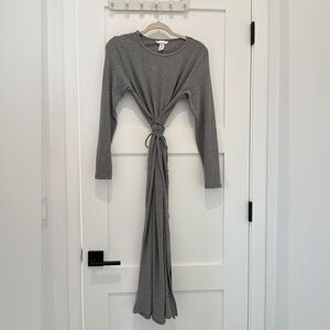 H&M Gray Long Sleeve Tie-Front Dress